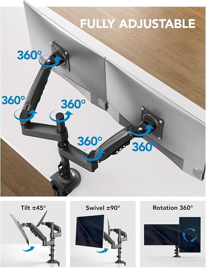 HUANUO 17-32 Inch Dual Monitor Stand, NITROGLIDE™ Dual Monitor Mount, Monitor - Image 4