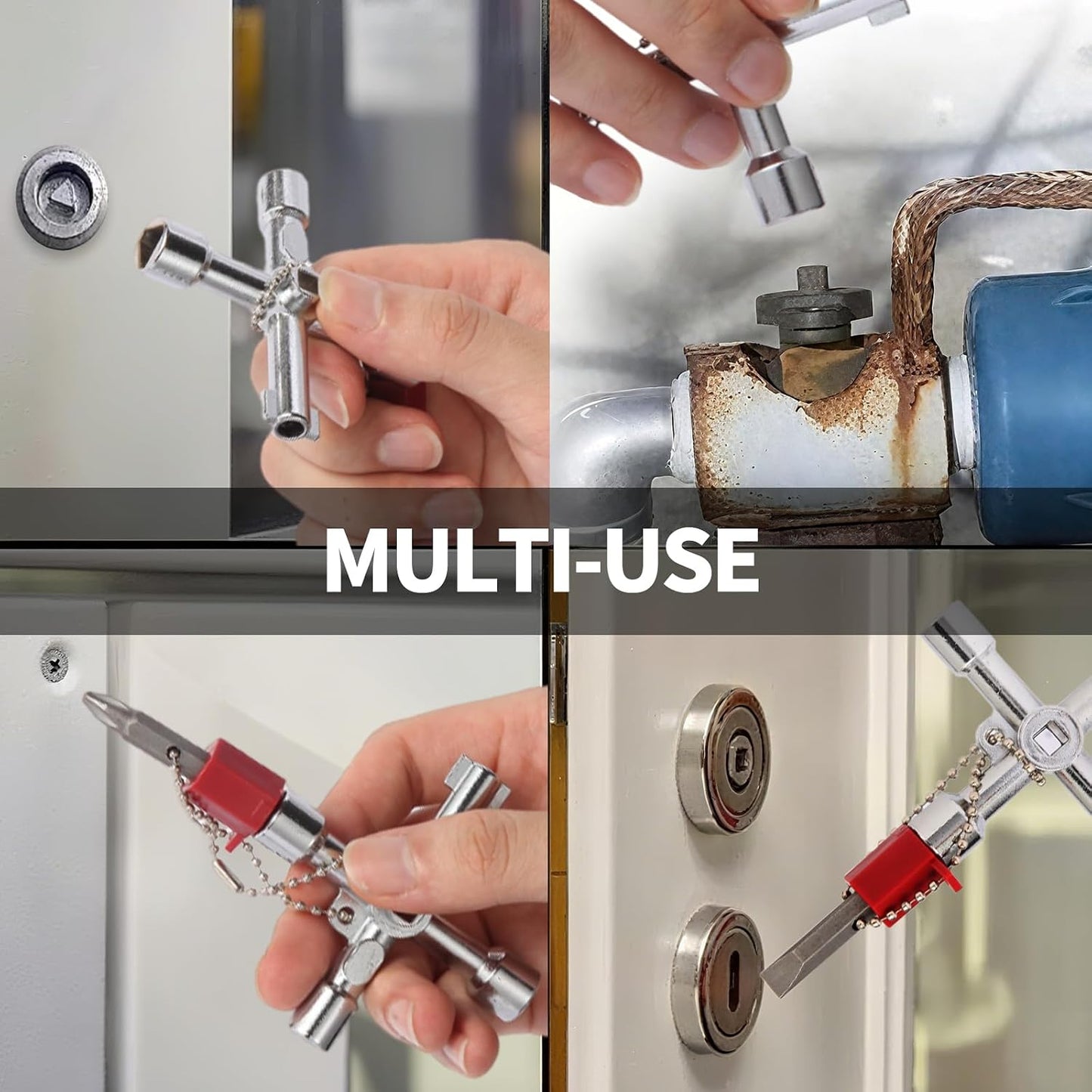 2 Pcs Multi-functional Water Key | Premium Silcock Key 4 Way, Water Key Shut Off Tool, Compact Water Meter Key for Hose Bib, Valve, Faucet and Spigot