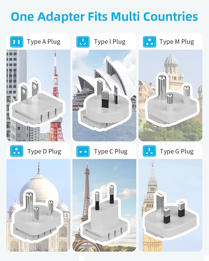 PAEWOK European Travel Plug Adapter Set, 8-in-1 Travel Adapter - Image 2