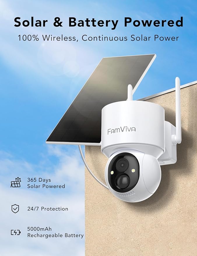 FAMVIVA 2K Solar Security Cameras Wireless Outdoor, 360°PTZ Battery Powered - Image 8