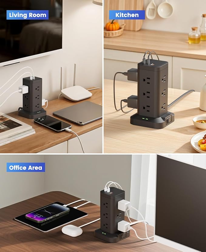 Power Strip Tower with Surge Protector 1800J, Fast Charging Tower PD20W USB-C - Image 8