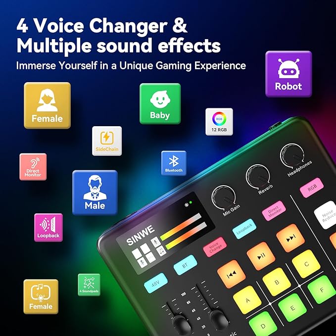 SINWE G1 Gaming Audio Mixer, RGB Audio Interface - Image 4
