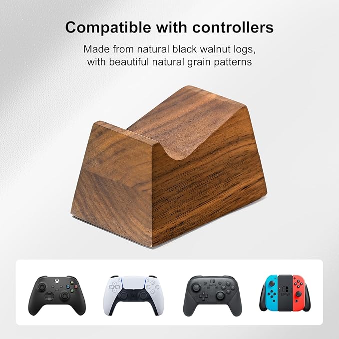 UPERGO Headset Stand with Gaming Controller Holder, Walnut Wood Headphone Stand - Image 5