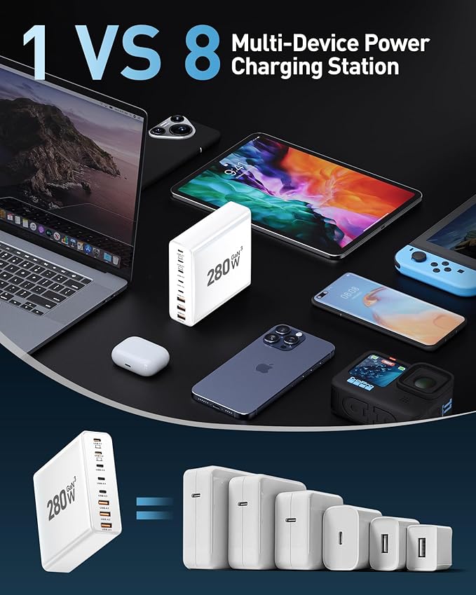 280W USB C Charger Block, 8-Port USB C Charging Station GaN III PD 65W Laptop - Image 5