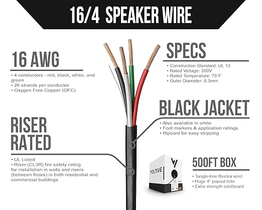 Voltive 16/4 Speaker Wire, Riser CL3R, 500ft - Image 2