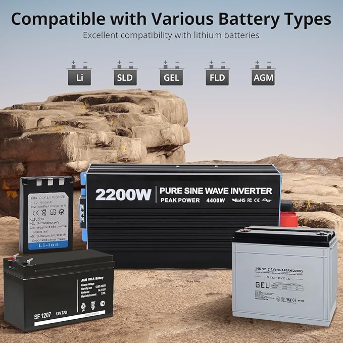 2200W Pure Sine Wave Inverter, 1 USB Port 5v/2.4a, LCD Display&Remote Controller - Image 5