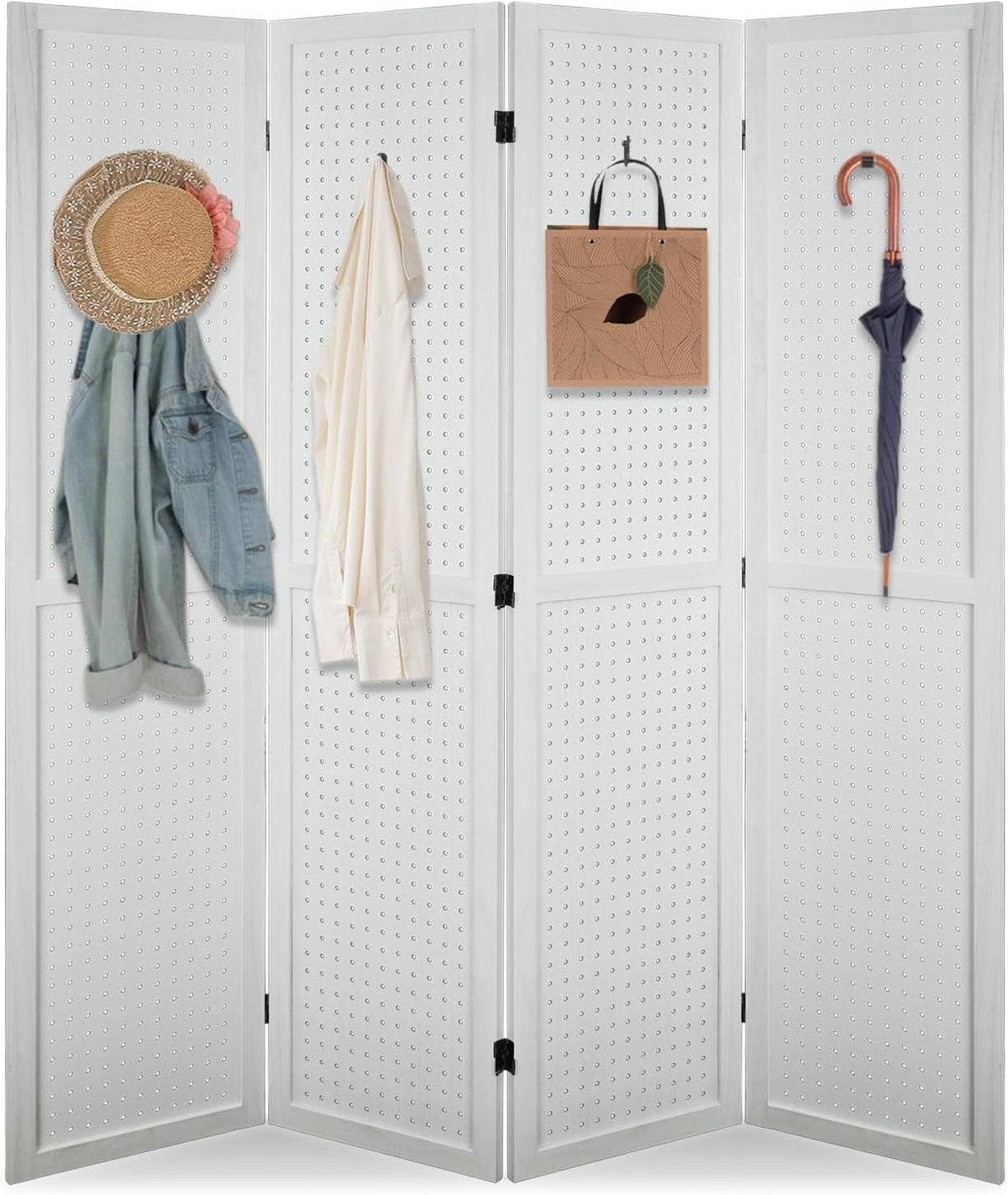 ECOMEX 4 Panel Room Divider, 5.6Ft Pegboard Display Wooden Room Divider Folding