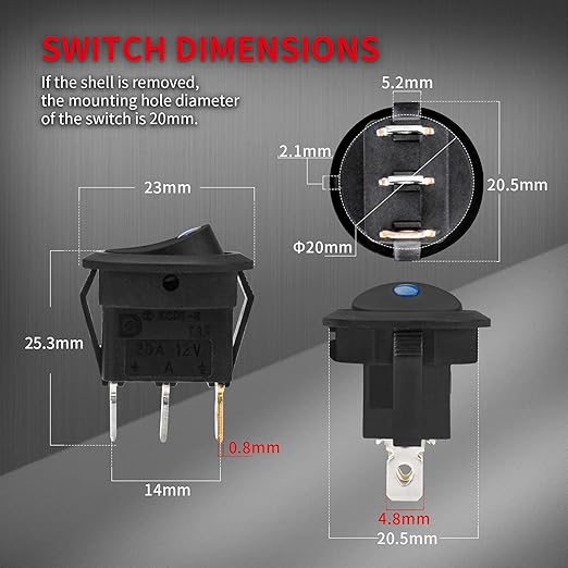 DaierTek Round Rocker Switch Shell 12V Lighted 3 Pin - Image 2