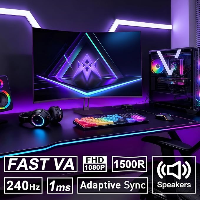 Amzfast 27 inch 240Hz Curved Gaming Monitor, FHD 1080P Monitor Gaming - Image 2