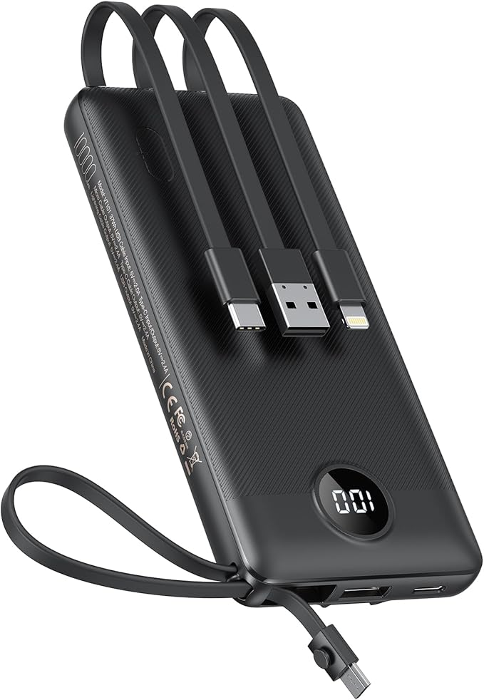 VEEKTOMX Portable Charger Built-in Cables, 10000mAh Power Bank by VEEKTOMX