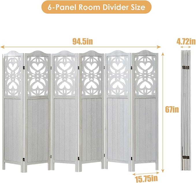ALeesing 6 Panel Room Divider Fully Assembled, Carved Room Dividers and Folding - Image 2