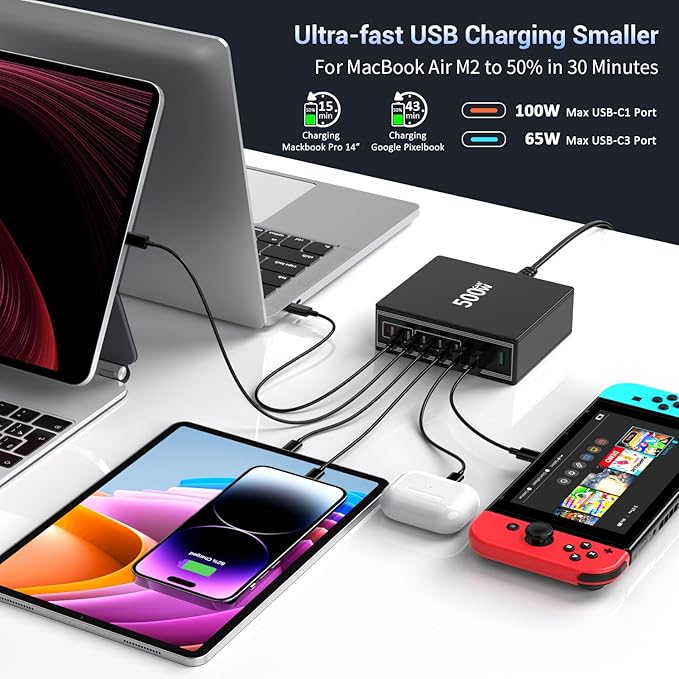 500W USB C Charger Block: 8-Port GaN Charging Station Hub - Image 3