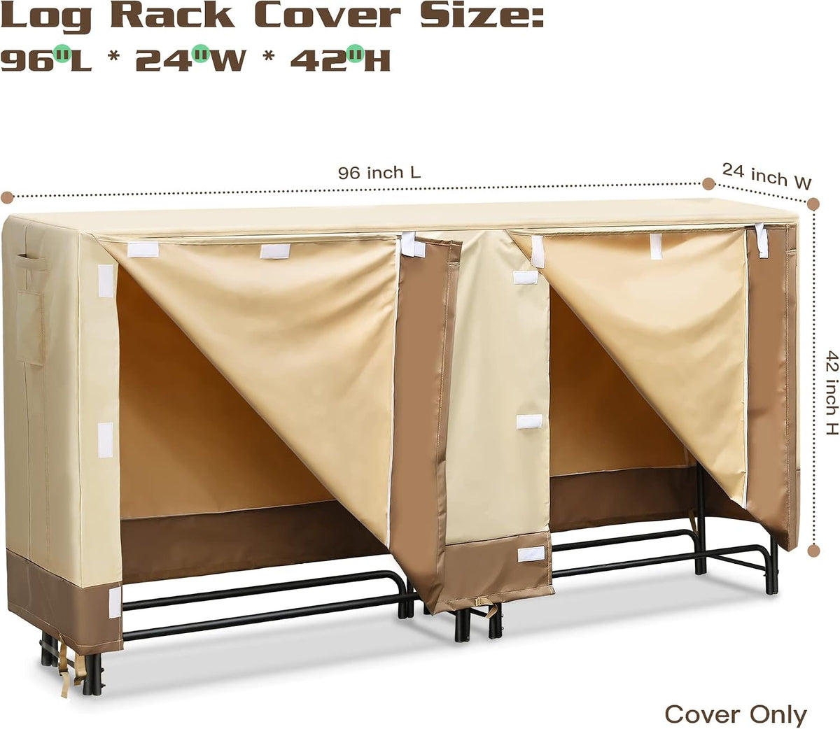 8ft firewood rack cover, 600d oxford heavy duty, side view