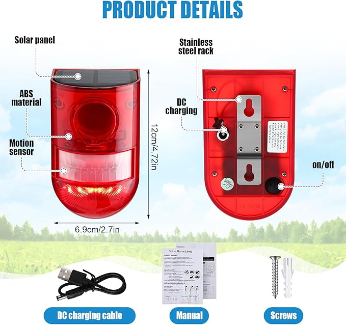 Qualirey 12 Pack Solar Sound and Light Alarm Motion Sensor 129db Outdoor - Image 2