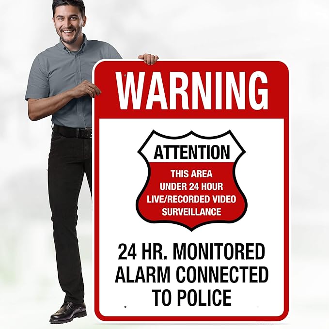 Warning 24 HR. Monitored Alarm Connected To Police Sign, 36x48 Inches, Rust - Image 2