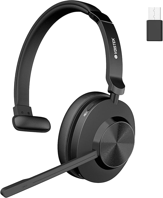 Wireless Headset with Mic for Work, Mute & USB Dongle for PC Computer Laptop by Voistek
