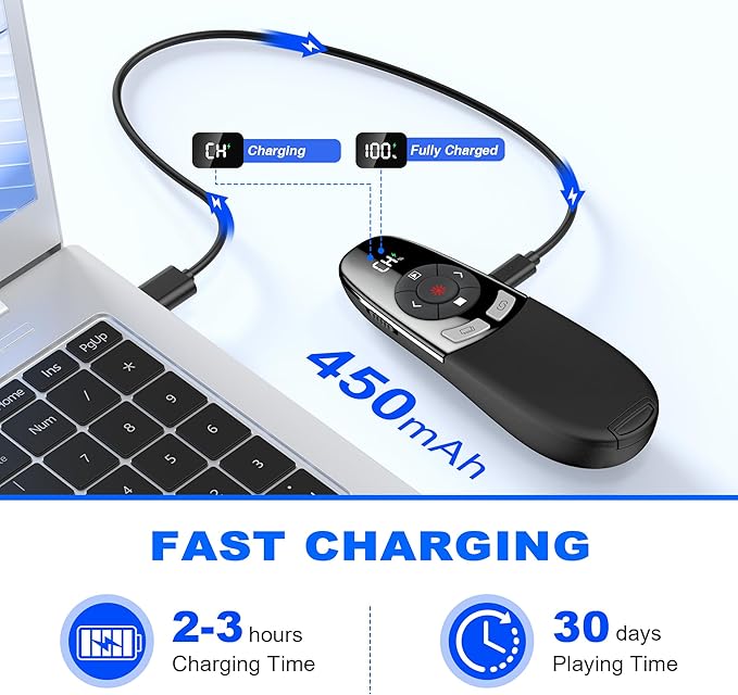 Rechargeable Presentation Clicker Wireless Presenter Remote w Laser Pointer - Image 3