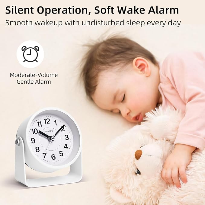 TIMESS Analog Alarm Clock, Silent Non-Ticking Quartz Movement, Battery-Operated - Image 6