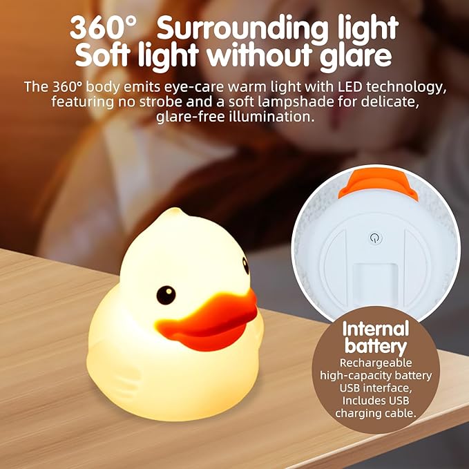 Junlumen Cute Duck Night Light – Soft Silicone Tap Lamp - Image 4