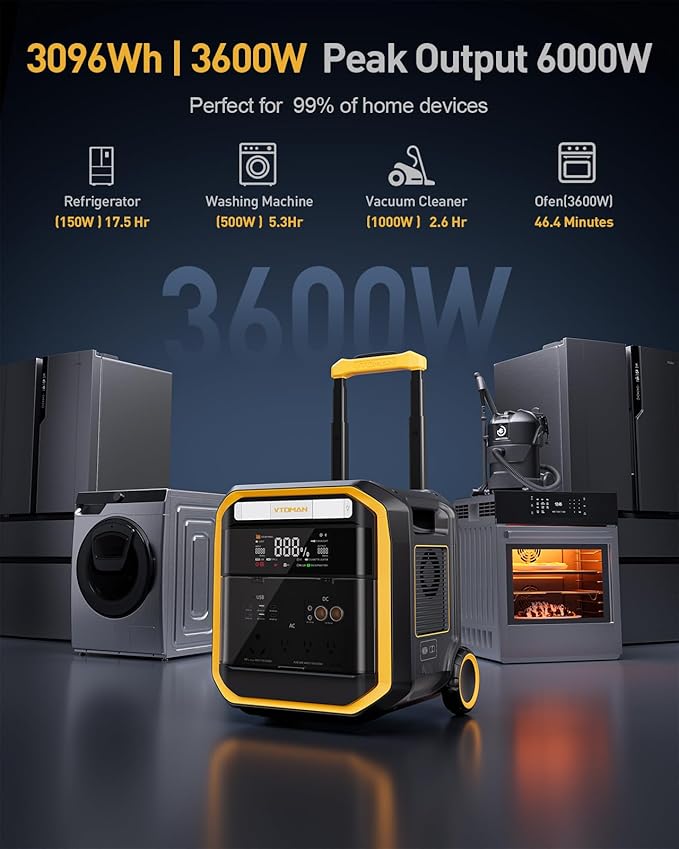 VTOMAN FlashSpeed Pro 3600 Portable Power Station, 3096Wh LFP Battery Solar - Image 3