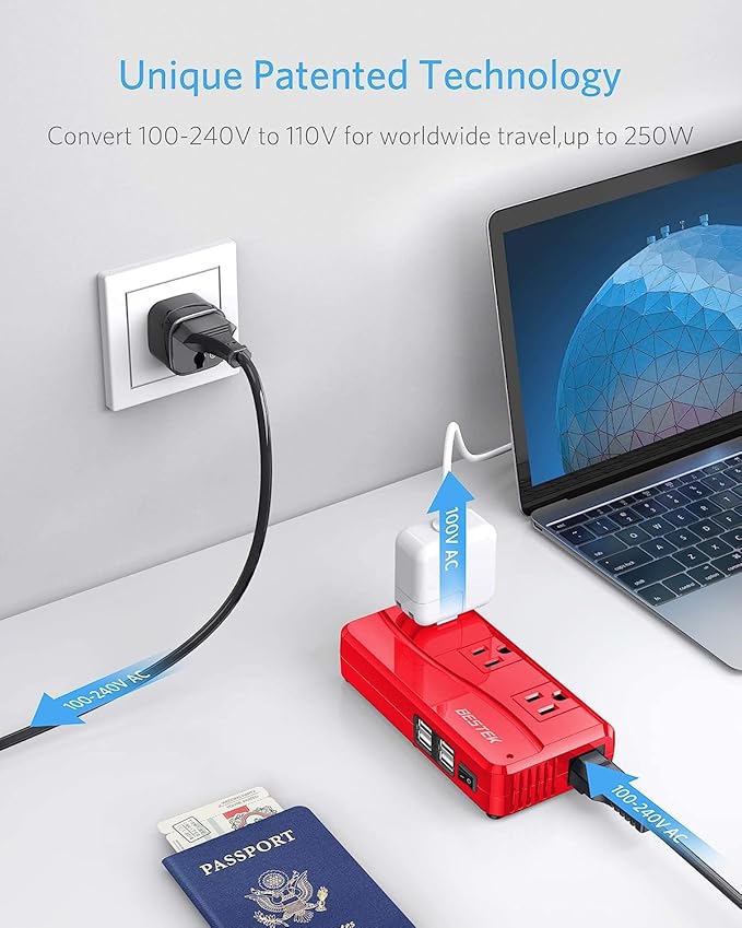 BESTEK International Power Adapter 250W, 220V to 110V Step Down Travel Voltage - Image 3