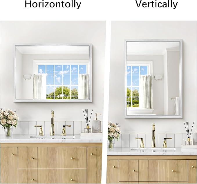 18x24 Silver Bathroom Mirror, Brushed Silver Rectangular Mirror - Image 3