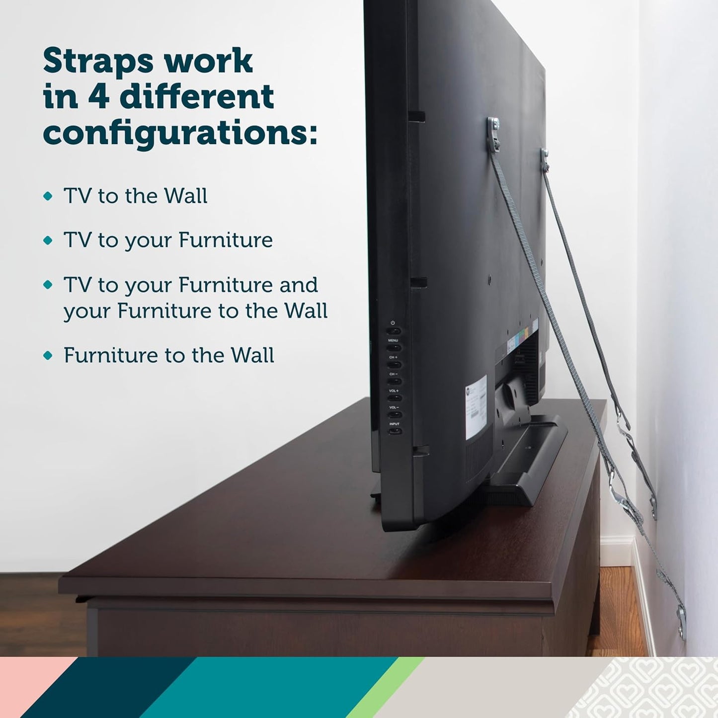 Safety 1st TV & Furniture Safety Straps, Black, 2‑Pack, Screws Included