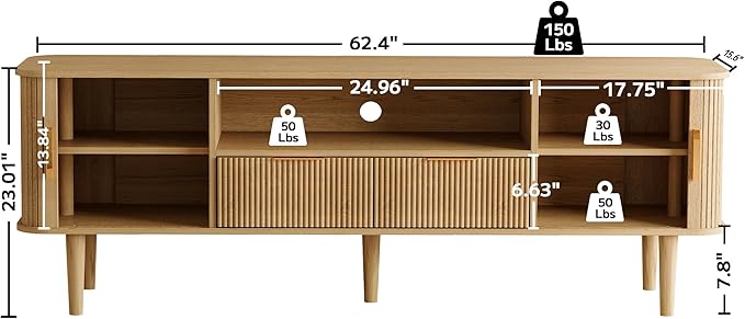 DAMCROP 62.4 Inch Fluted TV Stand, Modern Media Console Table - Image 2