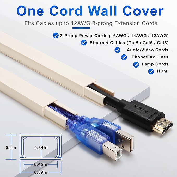 ZhiYo Cord Hider Wall for One Cord, 68in Cord Covers for Wires on Wall - Image 2