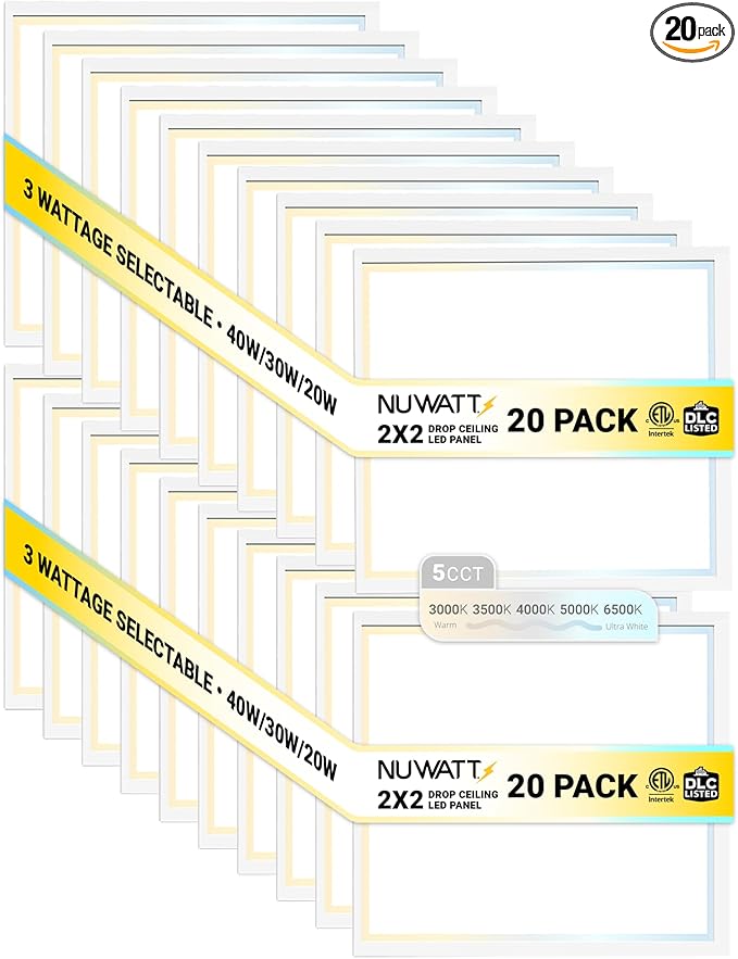 NUWATT 20 Pack 2x2 LED Flat Panel Lighting, Drop Ceiling Light Wattage by NUWATTLighting