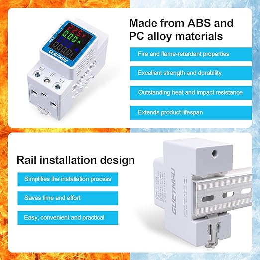 GUETNEU Color Digital Display Energy Meter Multifunction Tester Rail-Mounted - Image 3