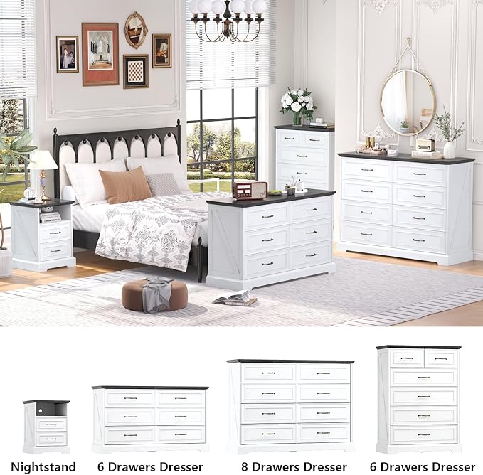 Nightstand with Charging Station Set of 2, Rustic Farmhouse Wood Small Dresser - Image 6