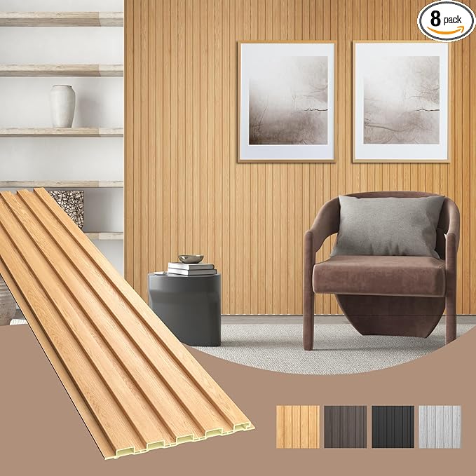 OUZUGIE WPC Acoustic Slat Wall Paneling, Living Room, TV Background, Study Room by OUZUGIE