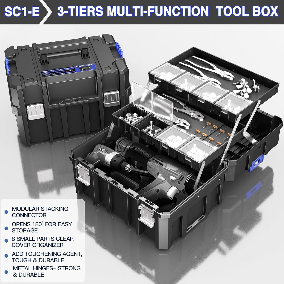 airaj 4 tier rolling tool box with wheels, side view