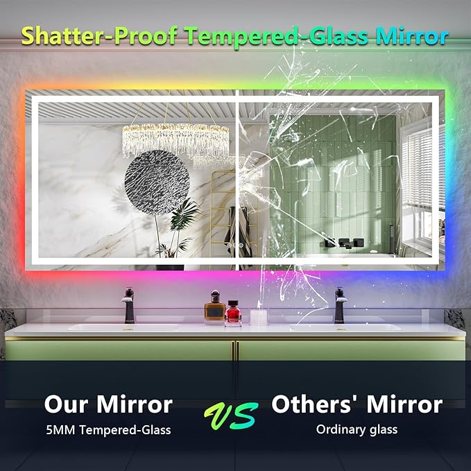 YEELAIT 68x38 Inch RGB LED Bathroom Mirror Front Light and RGB Backlit Lighted - Image 6