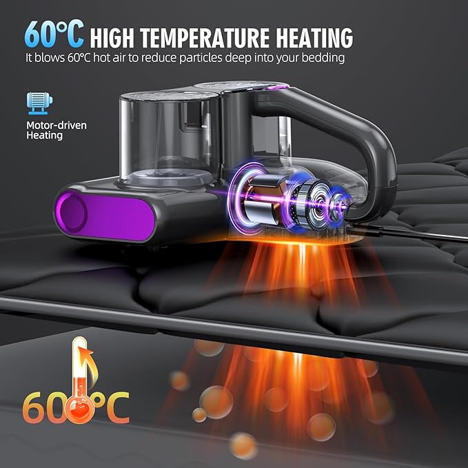 JPHYLL Mattress Vacuum Bed Vacuum Cleaner 16Kpa Suction 253.7nm UV-C Light - Image 5