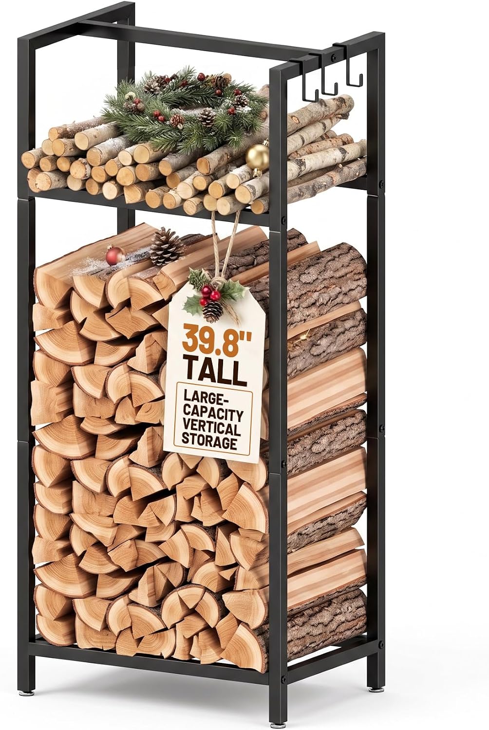39.8in firewood rack indoor outdoor with hooks, main product view