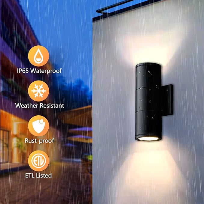 wowlite Modern Outdoor Wall Lights, Up and Down Lights Wall Mount Cylinder - Image 3