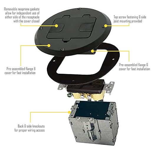 RACO 6239BK Floor Kit with Recessed Duplex 15A TR Device and Adjustable Steel - Image 7
