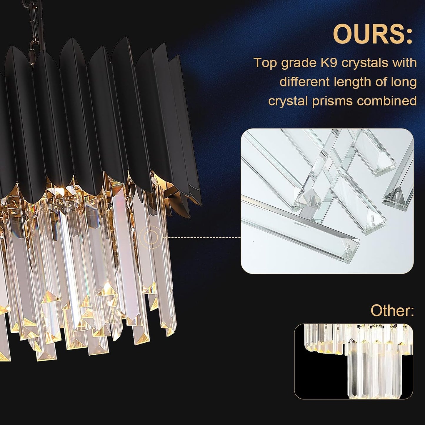 Black Crystal Chandelier Small K9 Crystal Round Pendant Lights 11.8in Adjustable Modern Crystal Ceiling Pendant Light Fixture 3-Lights for Dining Room Living Room Kitchen Foyer Entryway