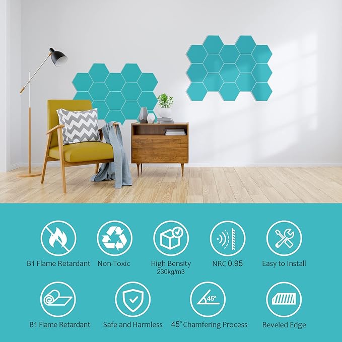 18Pack Hexagon Acoustic Panels 12" X 10" X 0.4" Sound Proof Panels, High - Image 4