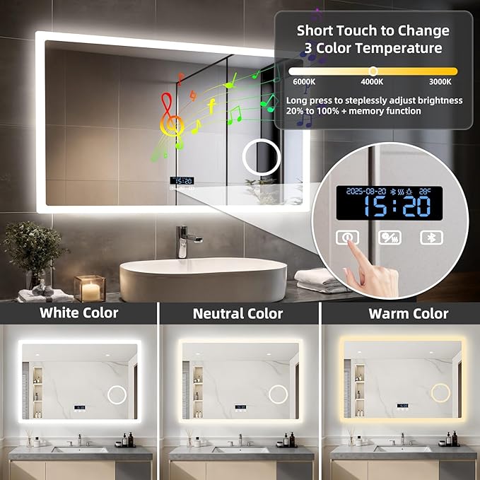 LUVODI Bathroom Mirror LED Lighted: 40x24 inch Rectangle Makeup Vanity - Image 6