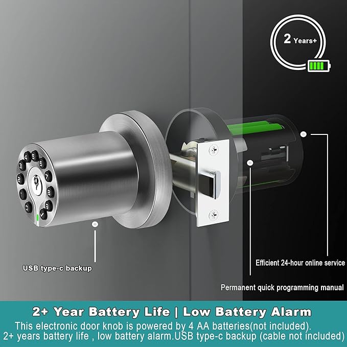 BOTHSTAR Keypad Door Knob with Key, Keyless Entry Door Lock, Code Locks Door - Image 4