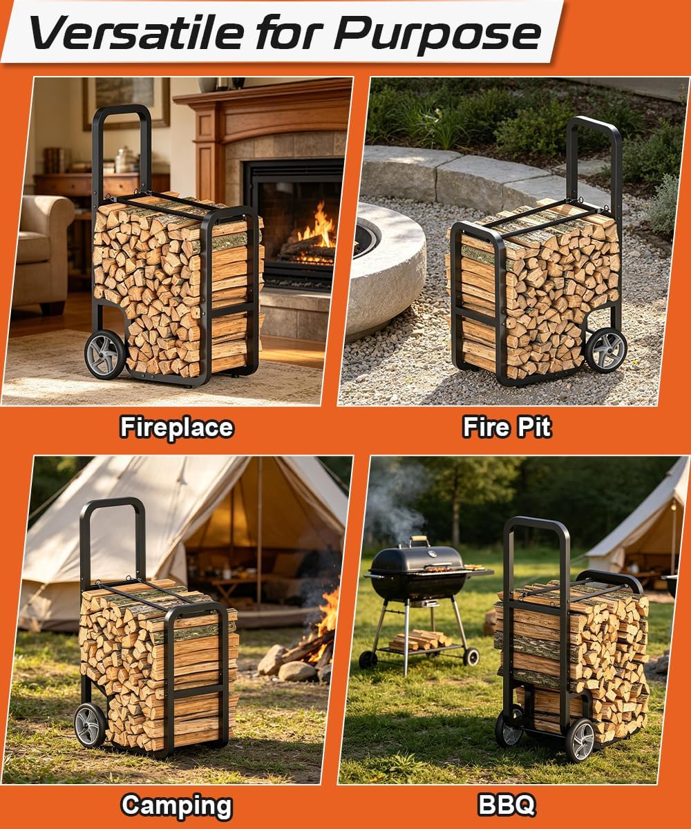 300 lbs firewood rack cart, large-capacity rolling log on a desk or shelf