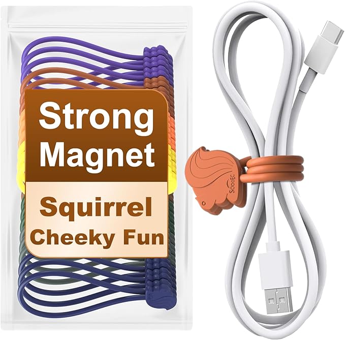 SOLIDATOR Fun Squirrel Magnetic Cable Ties – 24 Pack, Reusable Silicone Cord by SOLIDATOR