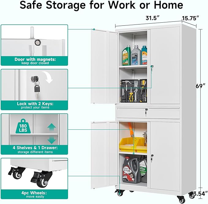 SISESOL White Metal Storage Cabinet - Image 2