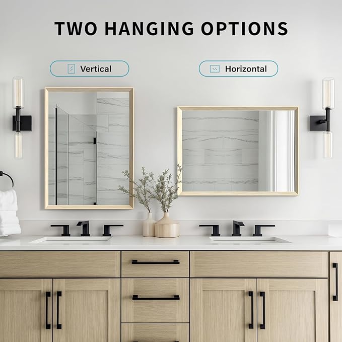 Oak Wood Effect Framed Wall Mirror, 24x36 Rectangle Mirror, 1/8" - Image 5