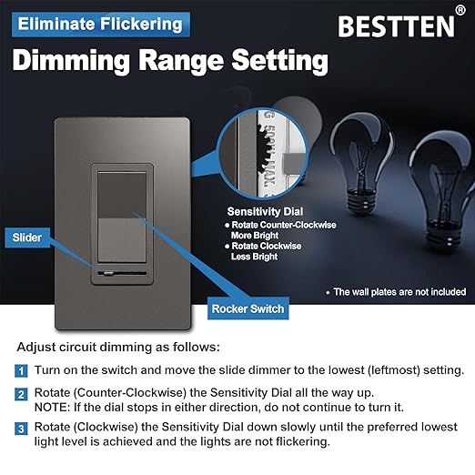 BESTTEN 5 Pack Matte Brown Dimmer Light Switch, Single Pole or 3-Way, Compatible - Image 4