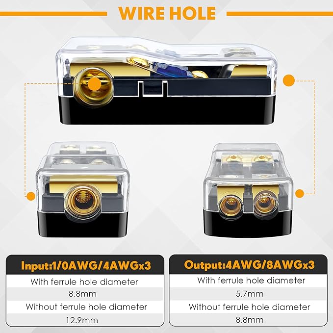 BULVACK 2 Way Mini ANL Fuse Holder, Copper 0/2/4 Gauge to 4/6/8 Gauge 60 Amp - Image 5