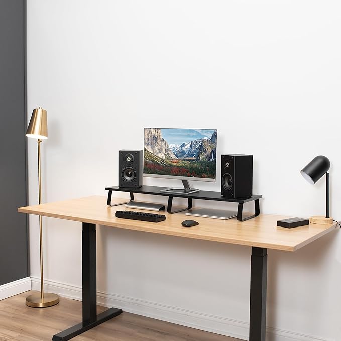 VIVO 39 inch Extra Long Monitor Stand, Wood & Steel Desktop Riser, Dual Screen - Image 8